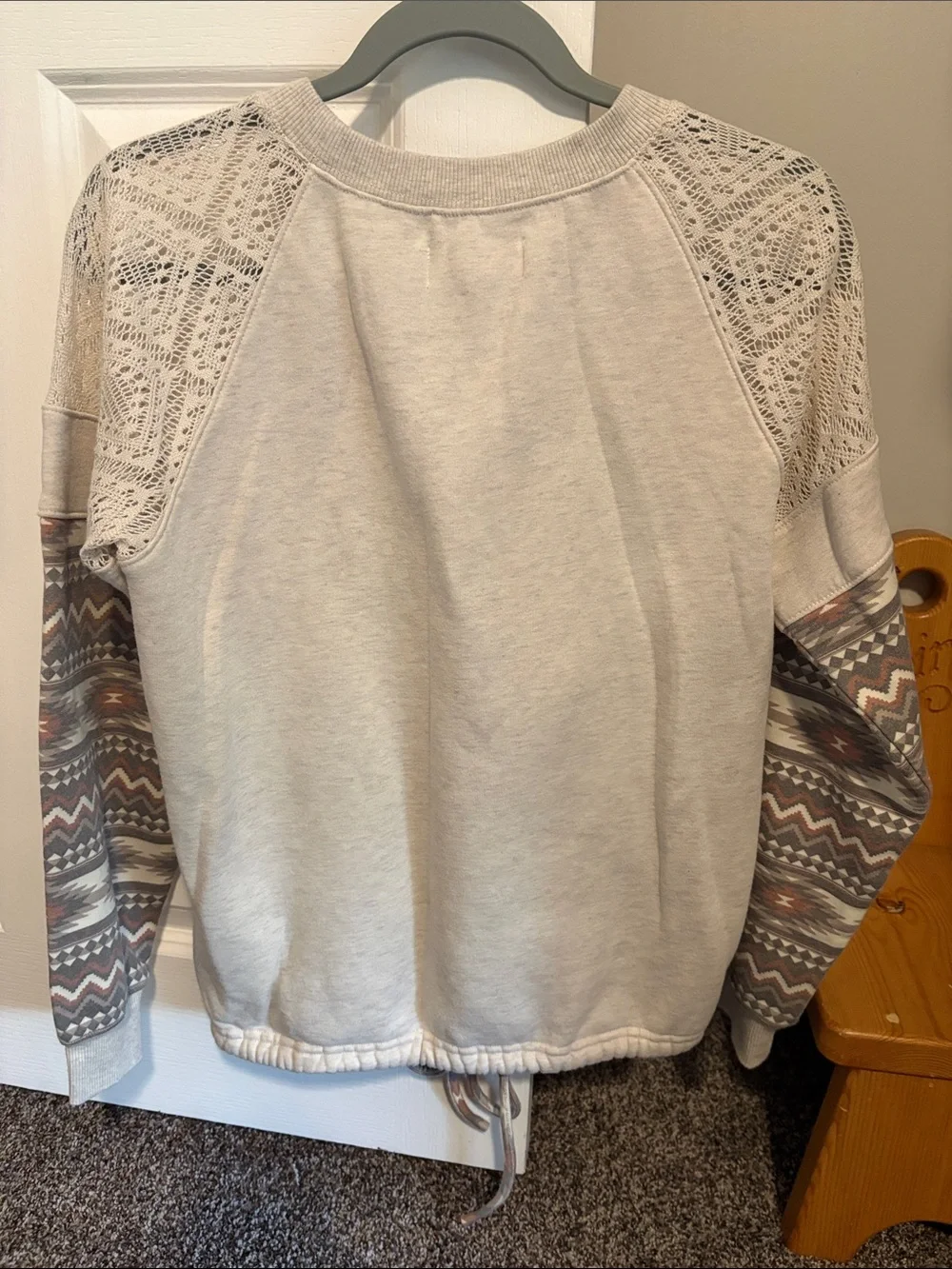 Shyanne Cream Long Sleeve Pullover with Patterned Sleeves - Picture 3 of 3